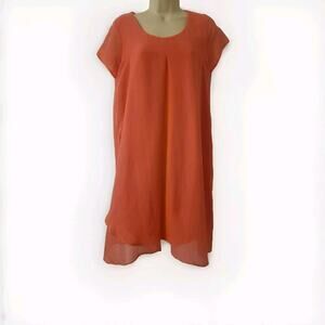 Women's Sheer Chic Overlay Dress - Petite Medium- Coral- New Direction